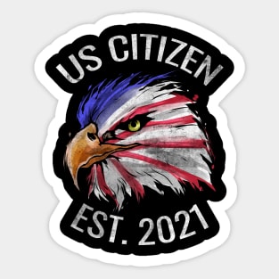 US citizen est. 2021, eagle in colors of US flag, Sticker